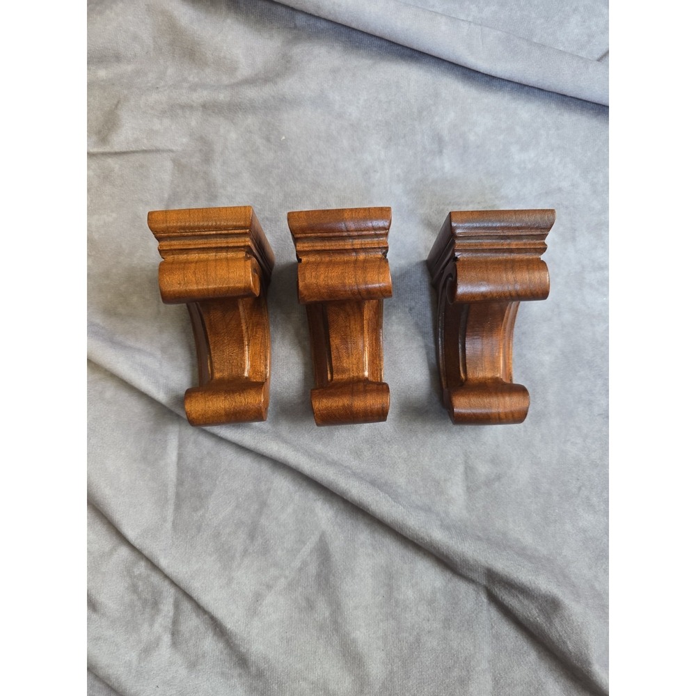 Lot of 3 Madison 4" Solid Wood Corbels Medium Cherry Shelf Brackets Scroll USA